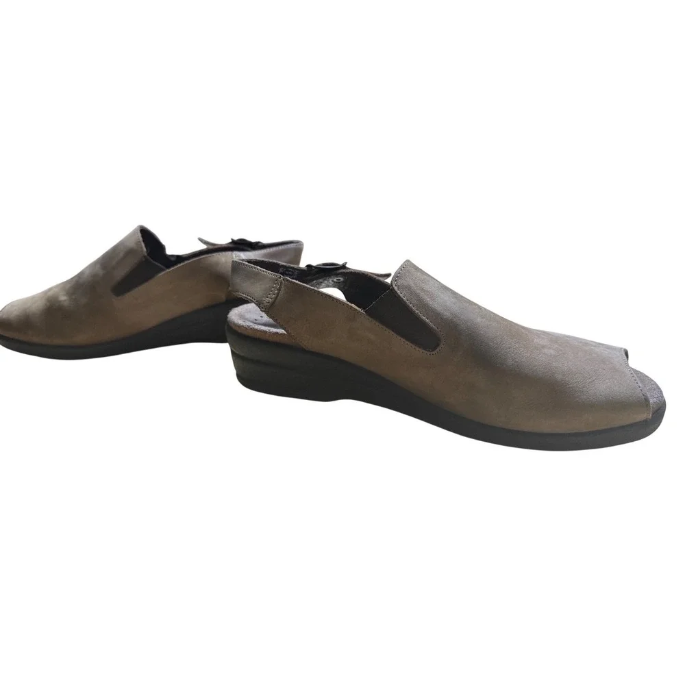 Mephisto Womens Taupe Suede‎ Peep Toe Slingback Wedge Sandals Size 40 US 10